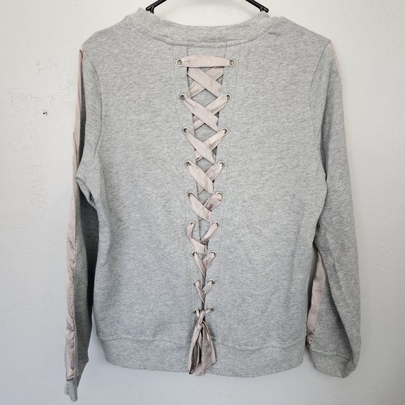 Current Air Women's Small Gray Sweatshirt with Silver Satin Lace Up Trim Girly - Picture 5 of 8